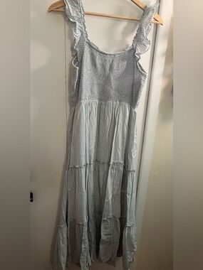 Old Navy Pale Blue Striped Smocked Maxi Dress